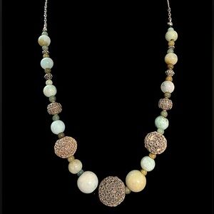 Vintage Jadeite Sterling Silver Beaded Gemstone Necklace